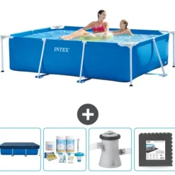 Discount Intex svømmebassin med rektangulær ramme - 220 x 150 x 60 cm - Blå - Inkluderet tilbehør CB3 Pooler