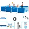Discount Intex svømmebassin med rektangulær ramme - 450 x 220 x 84 cm - Blå - Inkluderet tilbehør A305 Pooler