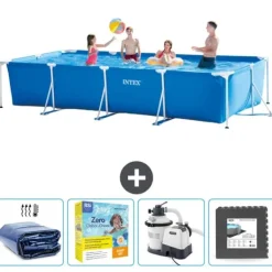 Pooler^Intex svømmebassin med rektangulær ramme - 450 x 220 x 84 cm - Blå - Inkluderet tilbehør CB68
