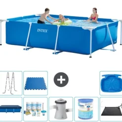 Pooler^Intex svømmebassin med rektangulær ramme - 300 x 200 x 75 cm - Blå - Inkluderet tilbehør A181