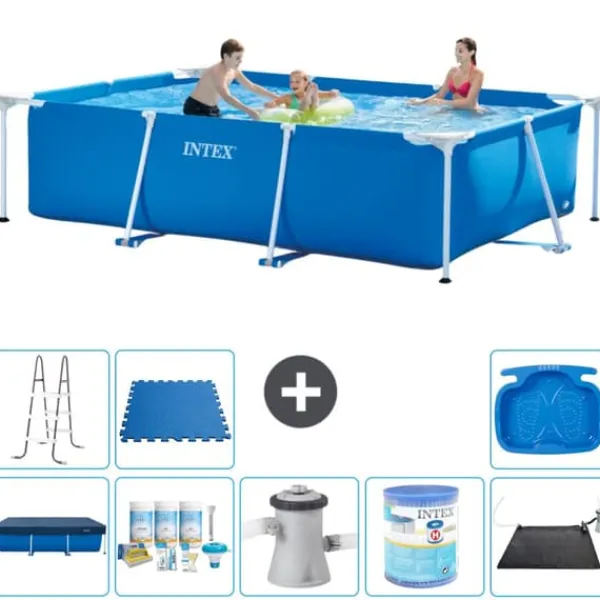 Pooler^Intex svømmebassin med rektangulær ramme - 300 x 200 x 75 cm - Blå - Inkluderet tilbehør A181