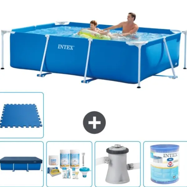 New Intex svømmebassin med rektangulær ramme - 260 x 160 x 65 cm - Blå - Inkluderet tilbehør A71 Pooler