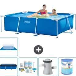 Outlet Intex svømmebassin med rektangulær ramme - 220 x 150 x 60 cm - Blå - Inkluderet tilbehør A5 Pooler