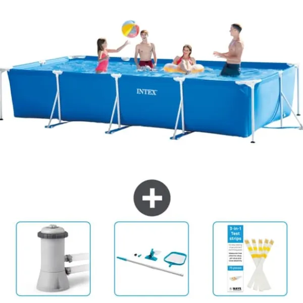Sale Intex svømmebassin med rektangulær ramme - 450 x 220 x 84 cm - Blå - Inkluderet tilbehør CB82 Pooler