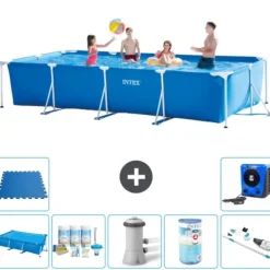 Pooler^Intex svømmebassin med rektangulær ramme - 450 x 220 x 84 cm - Blå - Inkluderet tilbehør A330
