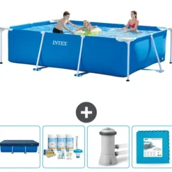 Clearance Intex svømmebassin med rektangulær ramme - 300 x 200 x 75 cm - Blå - Inkluderet tilbehør CB2 Pooler