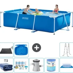 Outlet Intex svømmebassin med rektangulær ramme - 300 x 200 x 75 cm - Blå - Inkluderet tilbehør A203 Pooler