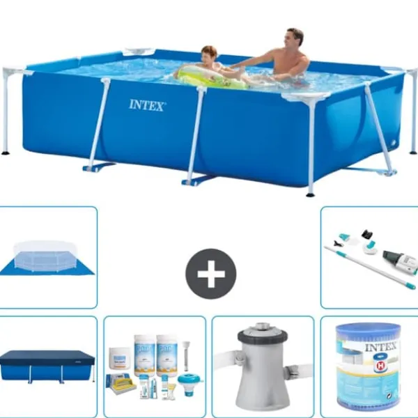 Pooler^Intex svømmebassin med rektangulær ramme - 260 x 160 x 65 cm - Blå - Inkluderet tilbehør A118