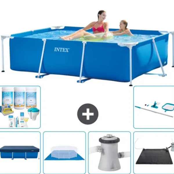 Pooler^Intex svømmebassin med rektangulær ramme - 220 x 150 x 60 cm - Blå - Inkluderet tilbehør CB97