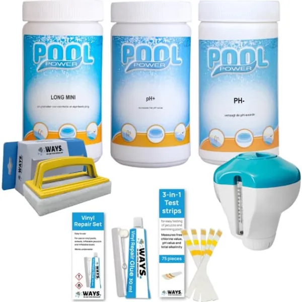 Pooler^Intex svømmebassin med rektangulær ramme - 220 x 150 x 60 cm - Blå - Inkluderet tilbehør CB97