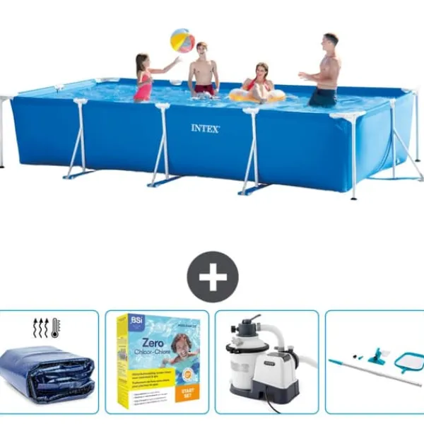 Hot Intex svømmebassin med rektangulær ramme - 450 x 220 x 84 cm - Blå - Inkluderet tilbehør CB72 Pooler