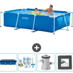 Pooler^Intex svømmebassin med rektangulær ramme - 260 x 160 x 65 cm - Blå - Inkluderet tilbehør CB3