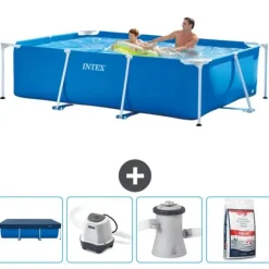 Pooler^Intex svømmebassin med rektangulær ramme - 260 x 160 x 65 cm - Blå - Inkluderet tilbehør CB53