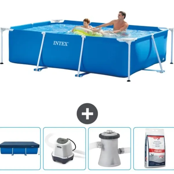 Pooler^Intex svømmebassin med rektangulær ramme - 260 x 160 x 65 cm - Blå - Inkluderet tilbehør CB53