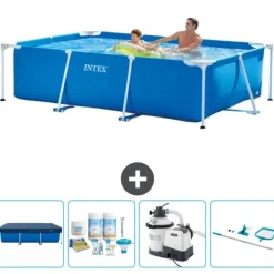 Pooler^Intex svømmebassin med rektangulær ramme - 260 x 160 x 65 cm - Blå - Inkluderet tilbehør CB65