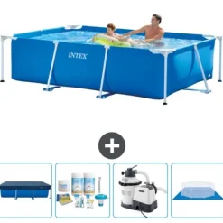 Pooler^Intex svømmebassin med rektangulær ramme - 260 x 160 x 65 cm - Blå - Inkluderet tilbehør CB59