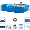 Pooler^Intex svømmebassin med rektangulær ramme - 260 x 160 x 65 cm - Blå - Inkluderet tilbehør A109
