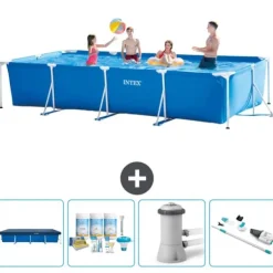 Pooler^Intex svømmebassin med rektangulær ramme - 450 x 220 x 84 cm - Blå - Inkluderet tilbehør CB5