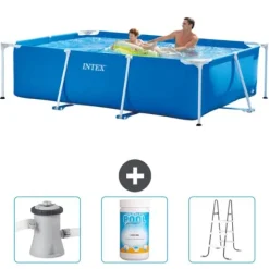 Pooler^Intex svømmebassin med rektangulær ramme - 260 x 160 x 65 cm - Blå - Inkluderet tilbehør CB84