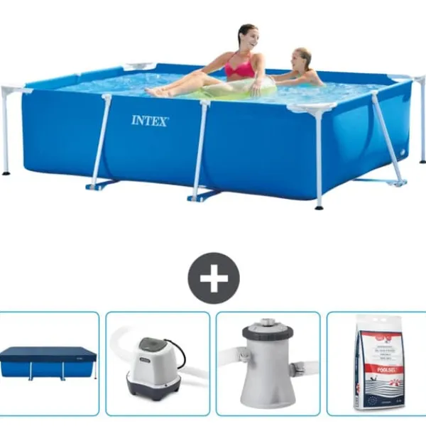 Hot Intex svømmebassin med rektangulær ramme - 220 x 150 x 60 cm - Blå - Inkluderet tilbehør CB53 Pooler