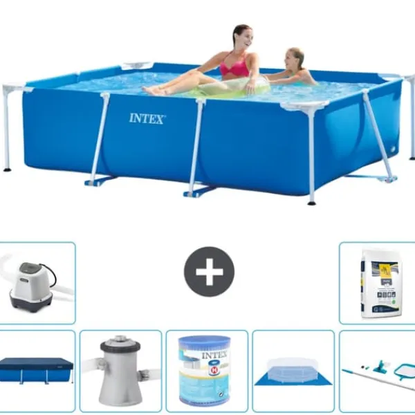 Pooler^Intex svømmebassin med rektangulær ramme - 220 x 150 x 60 cm - Blå - Inkluderet tilbehør A30
