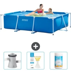 Pooler^Intex svømmebassin med rektangulær ramme - 220 x 150 x 60 cm - Blå - Inkluderet tilbehør CB73
