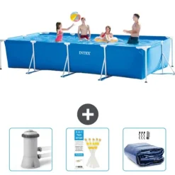 Pooler^Intex svømmebassin med rektangulær ramme - 450 x 220 x 84 cm - Blå - Inkluderet tilbehør CB74