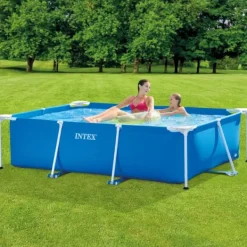 Pooler^Intex svømmebassin med rektangulær ramme - 220 x 150 x 60 cm - Blå - Inkluderet tilbehør CB97