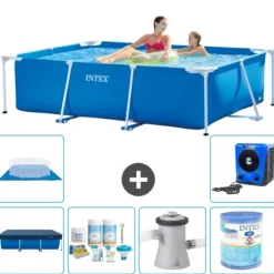 Pooler^Intex svømmebassin med rektangulær ramme - 220 x 150 x 60 cm - Blå - Inkluderet tilbehør A21