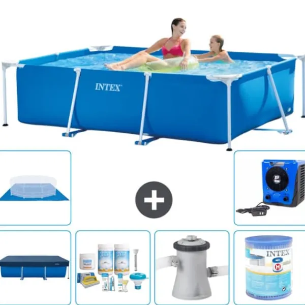Pooler^Intex svømmebassin med rektangulær ramme - 220 x 150 x 60 cm - Blå - Inkluderet tilbehør A21