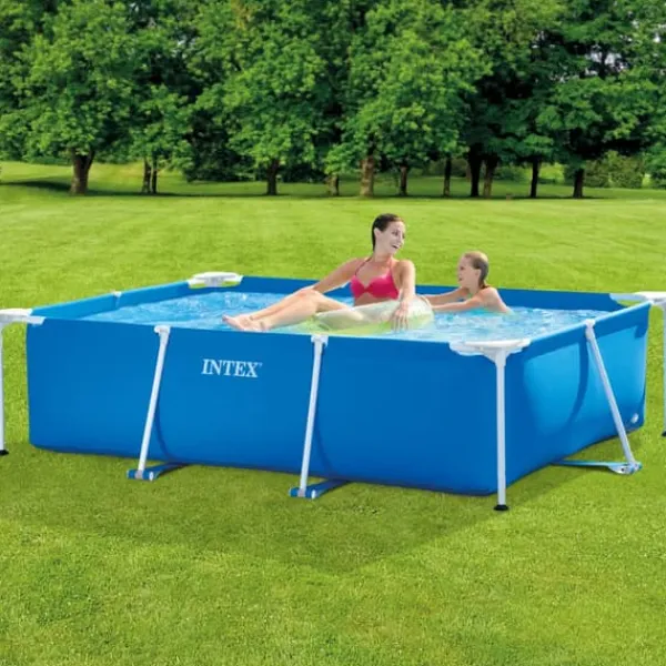 Pooler^Intex svømmebassin med rektangulær ramme - 220 x 150 x 60 cm - Blå - Inkluderet tilbehør A21