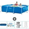 Pooler^Intex svømmebassin med rektangulær ramme - 220 x 150 x 60 cm - Blå - Inkluderet tilbehør CB6