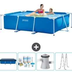 Pooler^Intex svømmebassin med rektangulær ramme - 220 x 150 x 60 cm - Blå - Inkluderet tilbehør CB6