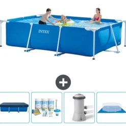 Pooler^Intex svømmebassin med rektangulær ramme - 300 x 200 x 75 cm - Blå - Inkluderet tilbehør CB1