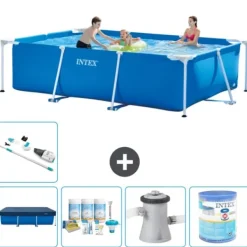 Sale Intex svømmebassin med rektangulær ramme - 300 x 200 x 75 cm - Blå - Inkluderet tilbehør A160 Pooler