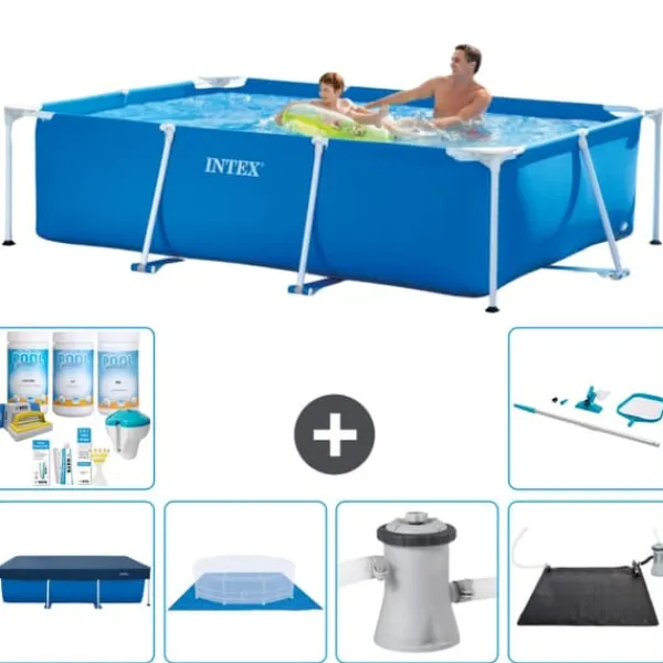 Discount Intex svømmebassin med rektangulær ramme - 260 x 160 x 65 cm - Blå - Inkluderet tilbehør CB97 Pooler