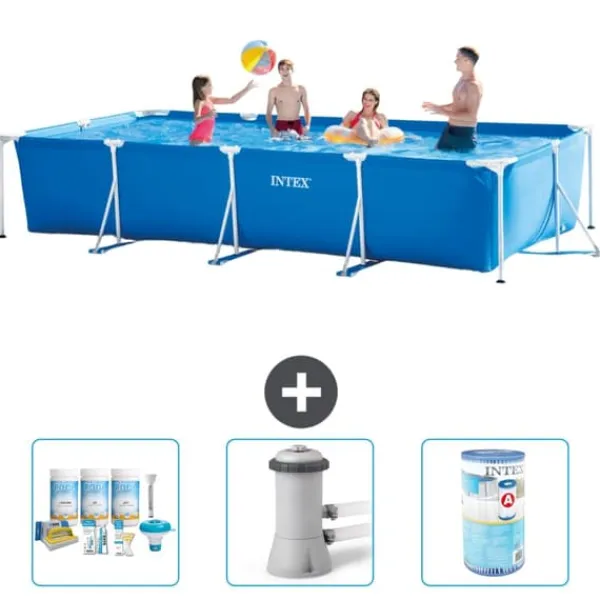 Hot Intex svømmebassin med rektangulær ramme - 450 x 220 x 84 cm - Blå - Inkluderet tilbehør A241 Pooler