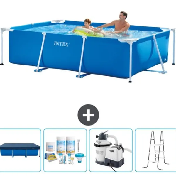 Pooler^Intex svømmebassin med rektangulær ramme - 260 x 160 x 65 cm - Blå - Inkluderet tilbehør CB64