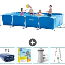 Best Intex svømmebassin med rektangulær ramme - 450 x 220 x 84 cm - Blå - Inkluderet tilbehør CB13 Pooler