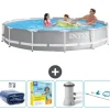 Outlet Intex svømmebassin med rund prismeramme - 366 x 76 cm - Grå - Inkluderet tilbehør CB14 Pooler