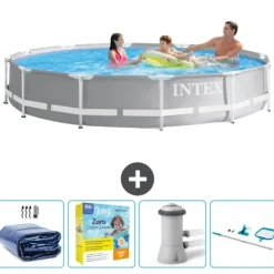 Outlet Intex svømmebassin med rund prismeramme - 366 x 76 cm - Grå - Inkluderet tilbehør CB14 Pooler