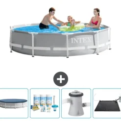 Outlet Intex svømmebassin med rund prismeramme - 305 x 76 cm - Grå - Inkluderet tilbehør CB4 Pooler