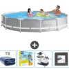 Sale Intex svømmebassin med rund prismeramme - 366 x 76 cm - Grå - Inkluderet tilbehør CB68 Pooler