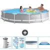 Pooler^Intex svømmebassin med rund prismeramme - 366 x 76 cm - Grå - Inklusive Tilbehør CB88
