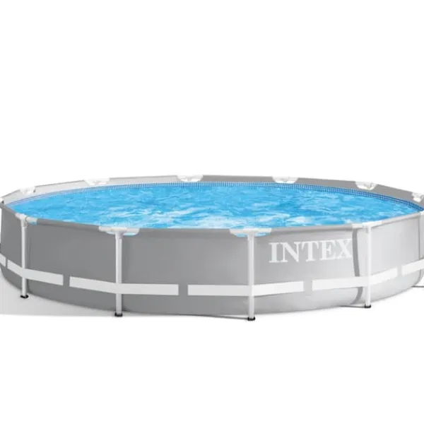 Pooler^Intex svømmebassin med rund prismeramme - 366 x 76 cm - Grå - Inklusive Tilbehør CB88