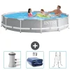 Pooler^Intex svømmebassin med rund prismeramme - 366 x 76 cm - Grå - Inkluderet tilbehør CB83