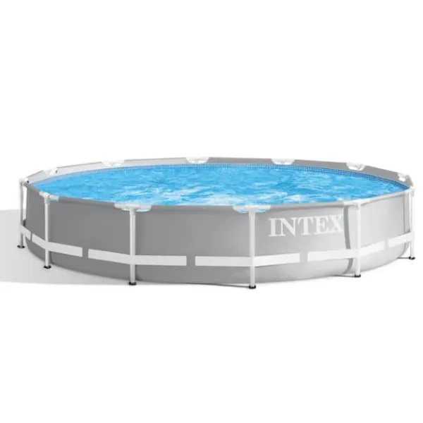 Pooler^Intex svømmebassin med rund prismeramme - 366 x 76 cm - Grå - Inkluderet tilbehør CB83