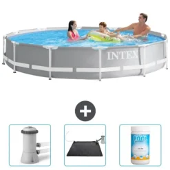 New Intex svømmebassin med rund prismeramme - 366 x 76 cm - Grå - Inkluderet tilbehør CB80 Pooler