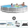 Pooler^Intex svømmebassin med rund prismeramme - 366 x 76 cm - Grå - Inkluderet tilbehør CB62