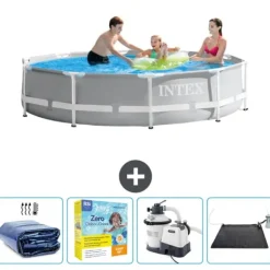 Pooler^Intex svømmebassin med rund prismeramme - 305 x 76 cm - Grå - Inkluderet tilbehør CB69